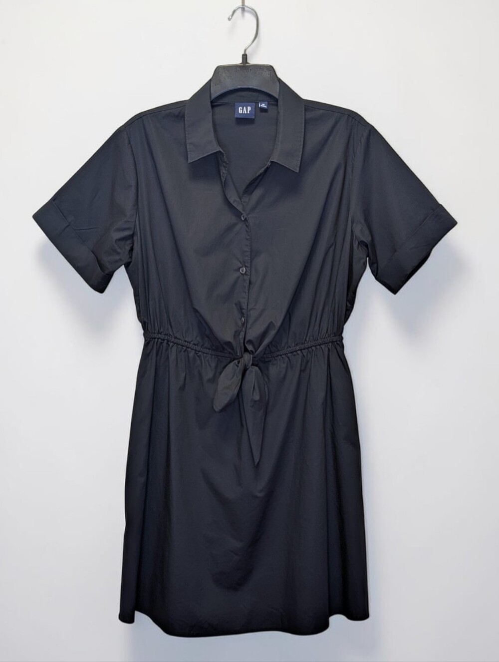 GAP Black Short-Sleeve Tie-Waist Shirt Dress